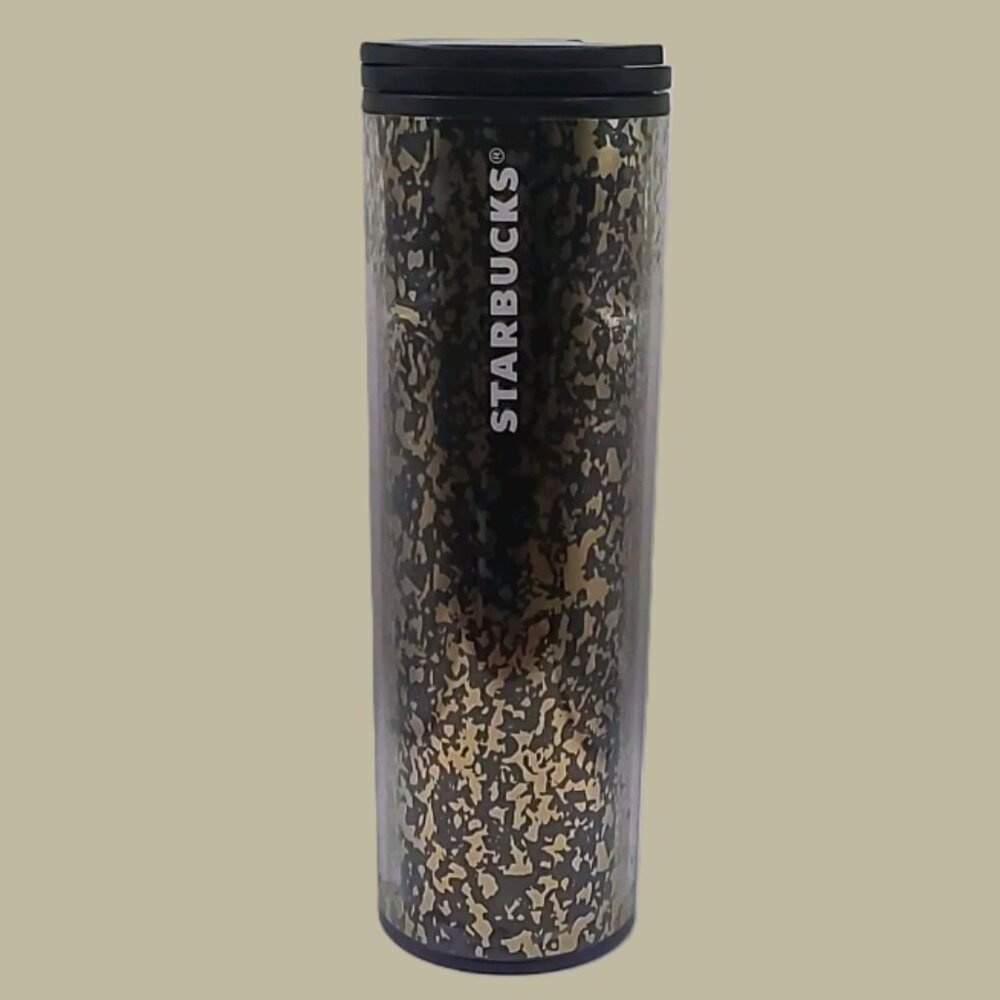 NWT! Starbucks Holiday 2019 Black Gold Foil Hot & Cold Cup Tumbler Narrow Travel